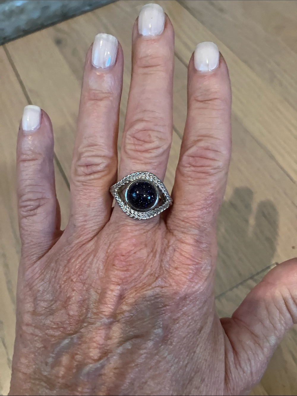 Sterling Silver Ring with Dark Blue Star-like Cabochon